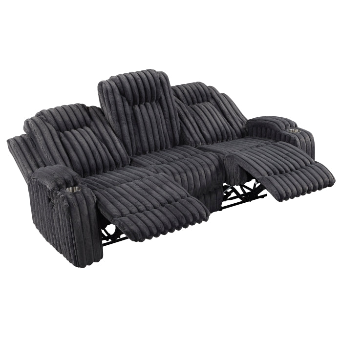 Phyllis Double Reclining Sofa with Cup Holders (8348DGY-3)