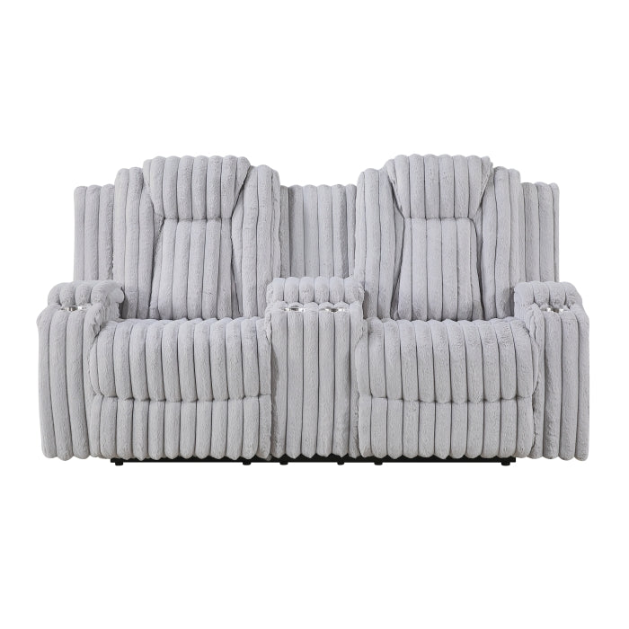 Phyllis Reclining Loveseat with Center Console — Light gray Manual