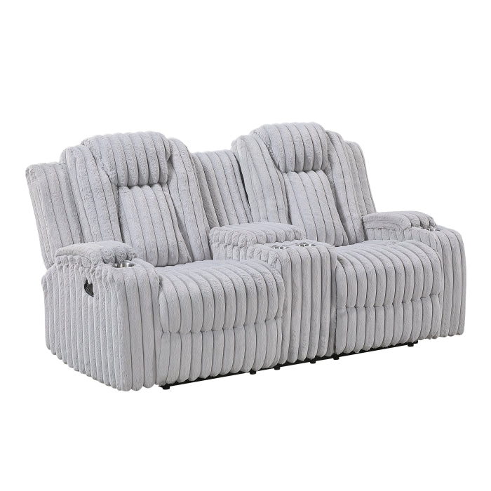 Phyllis Reclining Loveseat with Center Console — Light gray Manual