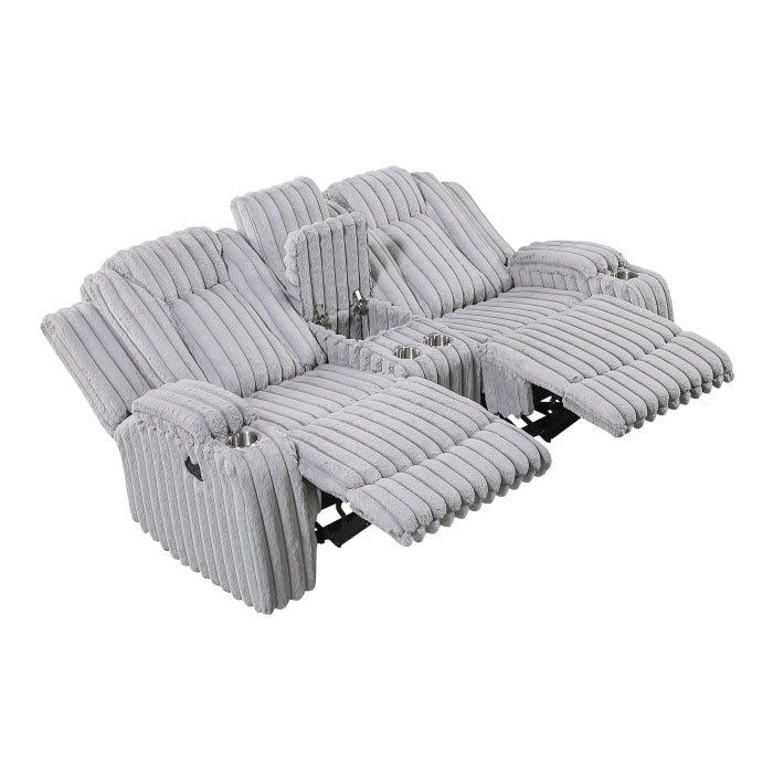 Phyllis Reclining Loveseat with Center Console — Light gray Manual