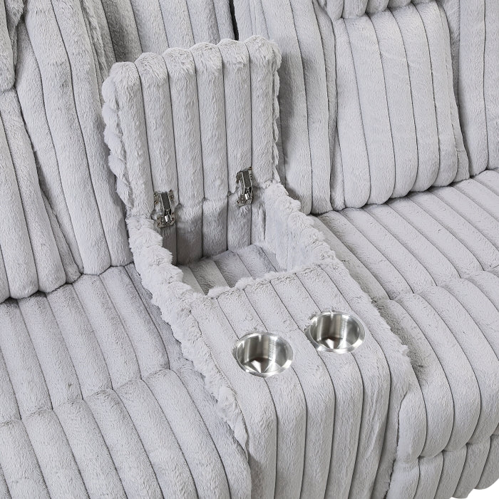 Phyllis Reclining Loveseat with Center Console — Light gray Manual