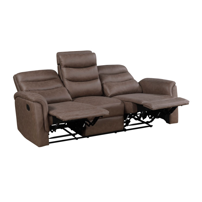 Metric Double Reclining Sofa with Drop-down Cup Holders (8360BRW-3)