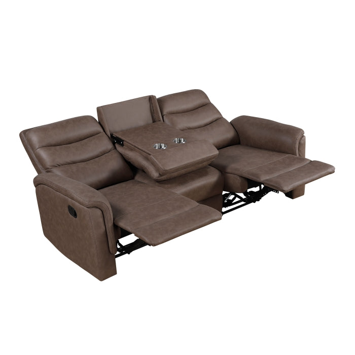 Metric Double Reclining Sofa with Drop-down Cup Holders (8360BRW-3)