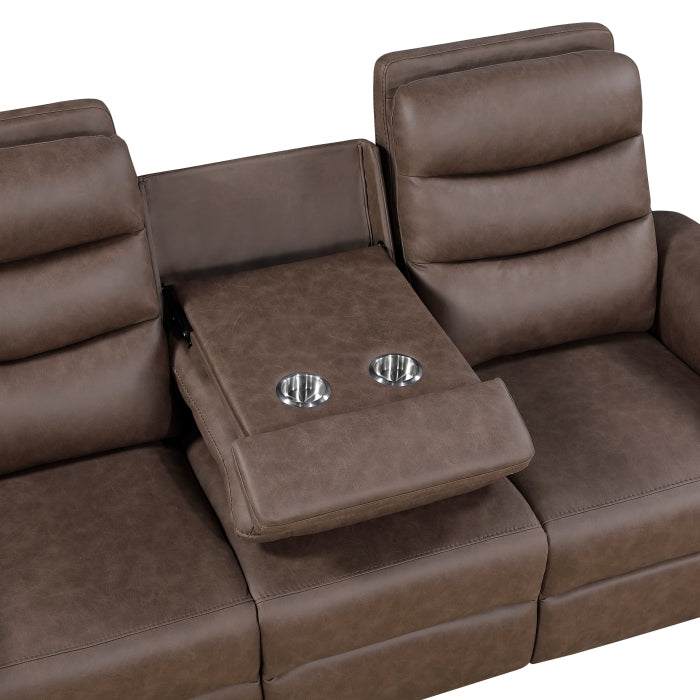 Metric Double Reclining Sofa with Drop-down Cup Holders (8360BRW-3)
