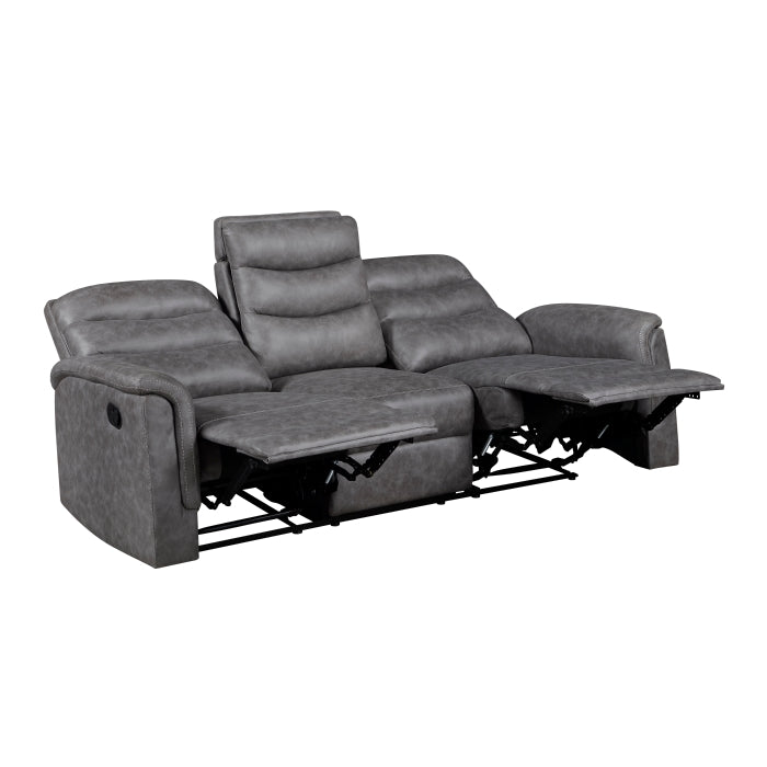 Metric Double Reclining Sofa with Drop-down Cup Holders (8360GRY-3)
