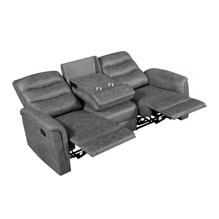 Metric Double Reclining Sofa with Drop-down Cup Holders (8360GRY-3)