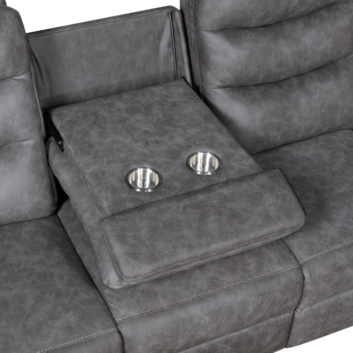 Metric Double Reclining Sofa with Drop-down Cup Holders (8360GRY-3)