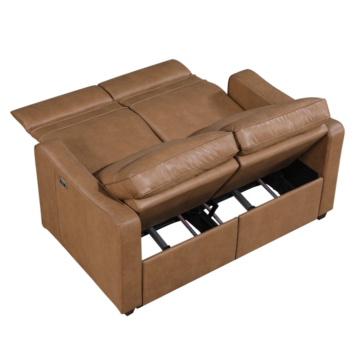 Equinox Power Reclining Loveseat with Curved Track Arms — Brown Power