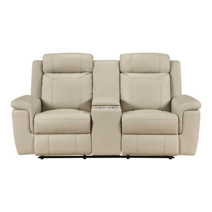 Nest Reclining Loveseat with Center Console — Beige Manual