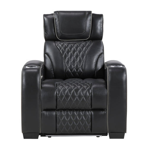 Apex Power Reclining Chair with Power Headrest, Storage Arms with Cup Holders, Air Massage and Heat, LED Lighting and Charging Ports (8449BK-1PWHM)