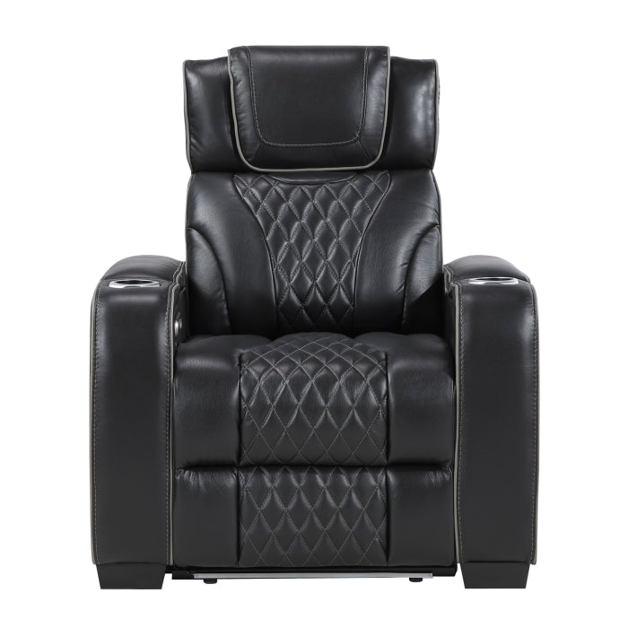 Apex Power Reclining Chair with Power Headrest, Storage Arms with Cup Holders, Air Massage and Heat, LED Lighting and Charging Ports (8449BK-1PWHM)