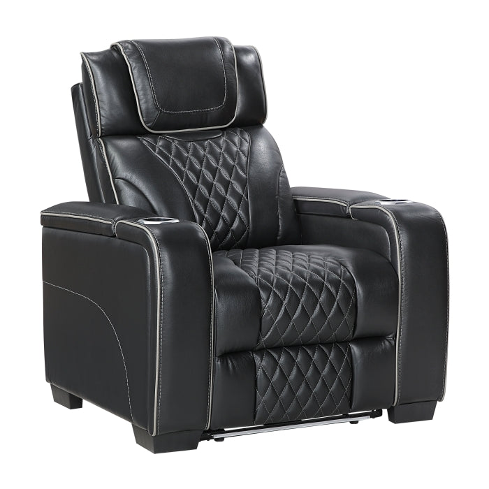 Apex Power Reclining Chair with Power Headrest, Storage Arms with Cup Holders, Air Massage and Heat, LED Lighting and Charging Ports (8449BK-1PWHM)