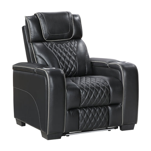 Apex Power Reclining Chair with Power Headrest, Storage Arms with Cup Holders, Air Massage and Heat, LED Lighting and Charging Ports (8449BK-1PWHM)