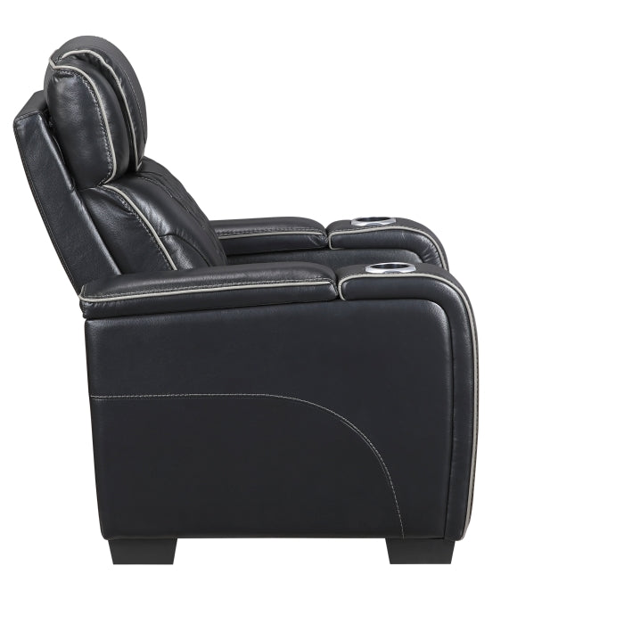 Apex Power Reclining Chair with Power Headrest, Storage Arms with Cup Holders, Air Massage and Heat, LED Lighting and Charging Ports (8449BK-1PWHM)