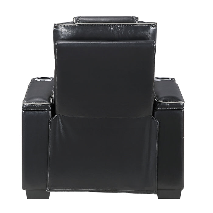 Apex Power Reclining Chair with Power Headrest, Storage Arms with Cup Holders, Air Massage and Heat, LED Lighting and Charging Ports (8449BK-1PWHM)