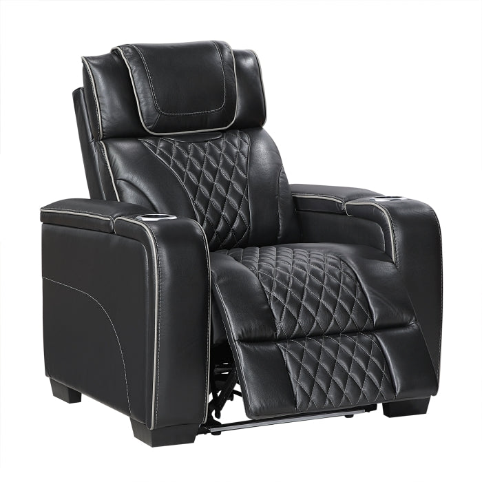 Apex Power Reclining Chair with Power Headrest, Storage Arms with Cup Holders, Air Massage and Heat, LED Lighting and Charging Ports (8449BK-1PWHM)