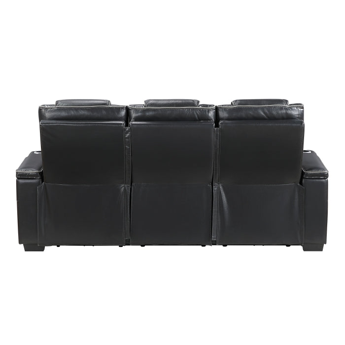 Apex Power Double Reclining Sofa with Center Drop-Down Cup Holders, Power Headrests, Storage Arms with Cup holders, Reading Lights, Wireless Charger, Air Massage and Heat, LED Lighting and Charging Ports (8449BK-3PWHM)