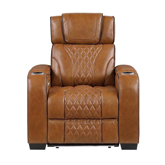 Apex Power Reclining Chair with Power Headrest, Storage Arms with Cup Holders, Air Massage and Heat, LED Lighting and Charging Ports (8449BR-1PWHM)