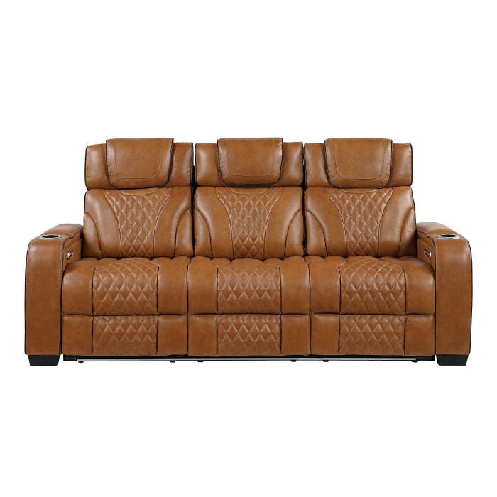Apex Power Double Reclining Sofa with Center Drop-Down Cup Holders, Power Headrests, Storage Arms with Cup holders, Reading Lights, Wireless Charger, Air Massage and Heat, LED Lighting and Charging Ports (8449BR-3PWHM)