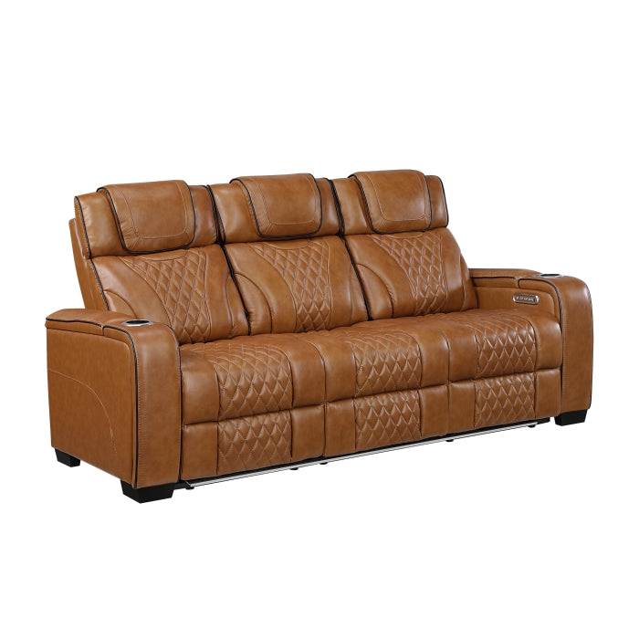 Apex Power Double Reclining Sofa with Center Drop-Down Cup Holders, Power Headrests, Storage Arms with Cup holders, Reading Lights, Wireless Charger, Air Massage and Heat, LED Lighting and Charging Ports (8449BR-3PWHM)
