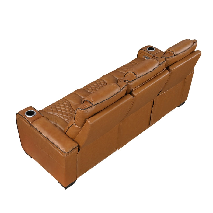 Apex Power Double Reclining Sofa with Center Drop-Down Cup Holders, Power Headrests, Storage Arms with Cup holders, Reading Lights, Wireless Charger, Air Massage and Heat, LED Lighting and Charging Ports (8449BR-3PWHM)