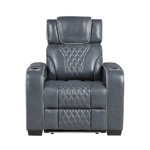 Apex Power Reclining Chair with Power Headrest, Storage Arms with Cup Holders, Air Massage and Heat, LED Lighting and Charging Ports (8449BU-1PWHM)