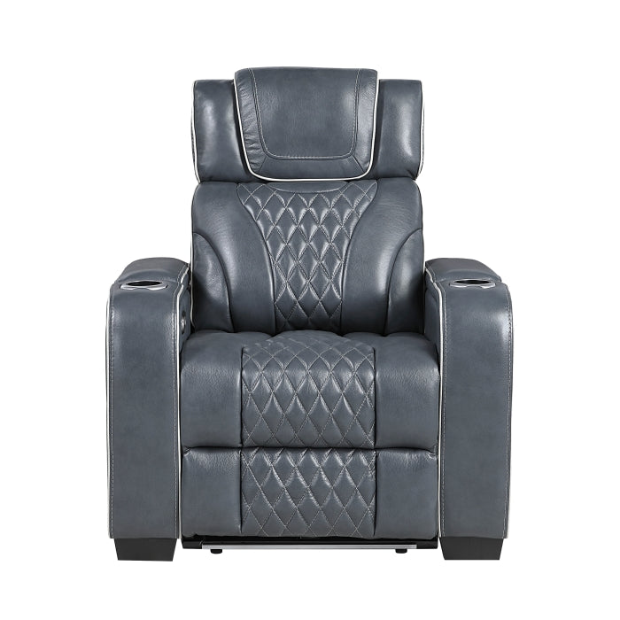 Apex Power Reclining Chair with Power Headrest, Storage Arms with Cup Holders, Air Massage and Heat, LED Lighting and Charging Ports (8449BU-1PWHM)