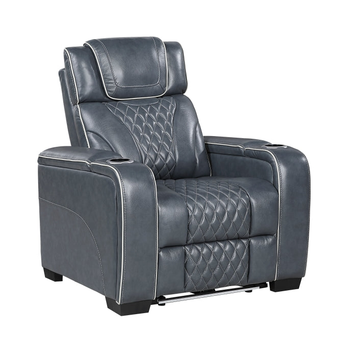 Apex Power Reclining Chair with Power Headrest, Storage Arms with Cup Holders, Air Massage and Heat, LED Lighting and Charging Ports (8449BU-1PWHM)