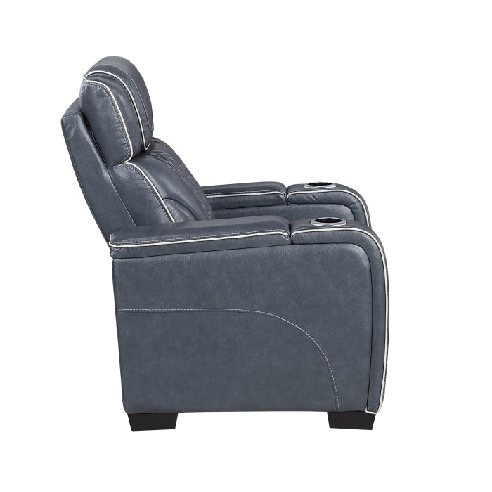 Apex Power Reclining Chair with Power Headrest, Storage Arms with Cup Holders, Air Massage and Heat, LED Lighting and Charging Ports (8449BU-1PWHM)