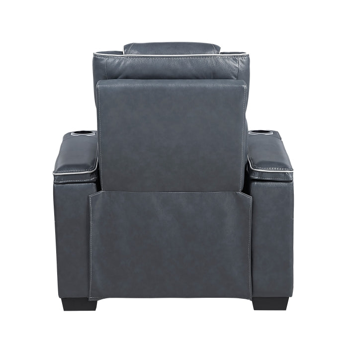 Apex Power Reclining Chair with Power Headrest, Storage Arms with Cup Holders, Air Massage and Heat, LED Lighting and Charging Ports (8449BU-1PWHM)