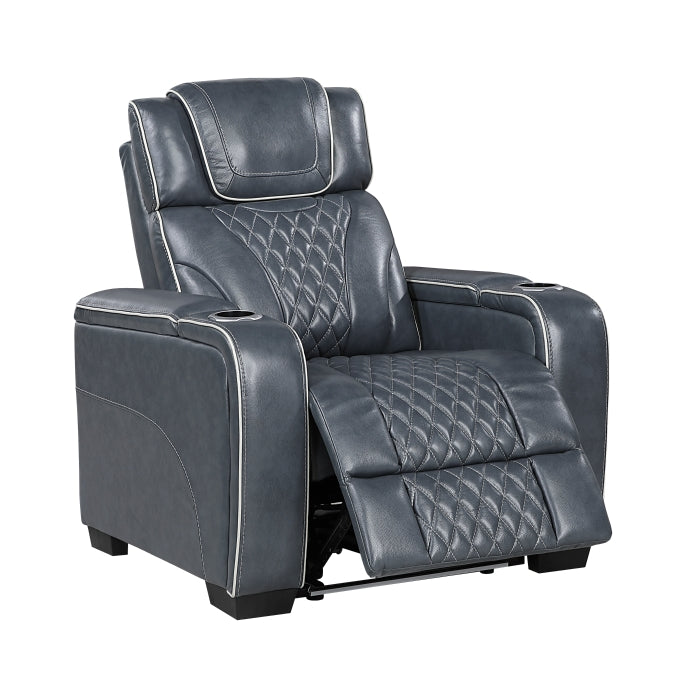 Apex Power Reclining Chair with Power Headrest, Storage Arms with Cup Holders, Air Massage and Heat, LED Lighting and Charging Ports (8449BU-1PWHM)