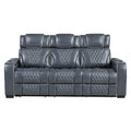 Apex Power Double Reclining Sofa with Center Drop-Down Cup Holders, Power Headrests, Storage Arms with Cup holders, Reading Lights, Wireless Charger, Air Massage and Heat, LED Lighting and Charging Ports (8449BU-3PWHM)