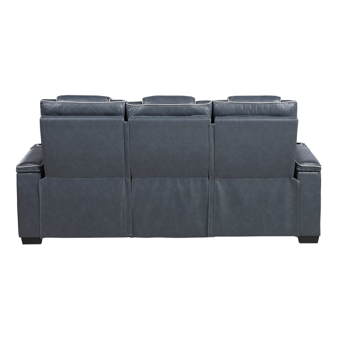 Apex Power Double Reclining Sofa with Center Drop-Down Cup Holders, Power Headrests, Storage Arms with Cup holders, Reading Lights, Wireless Charger, Air Massage and Heat, LED Lighting and Charging Ports (8449BU-3PWHM)