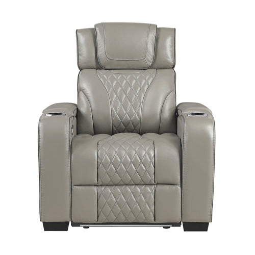 Apex Power Reclining Chair with Power Headrest, Storage Arms with Cup Holders, Air Massage and Heat, LED Lighting and Charging Ports (8449GY-1PWHM)