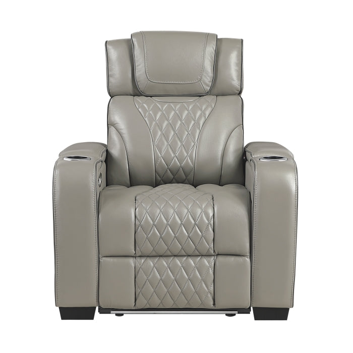 Apex Power Reclining Chair with Power Headrest, Storage Arms with Cup Holders, Air Massage and Heat, LED Lighting and Charging Ports (8449GY-1PWHM)