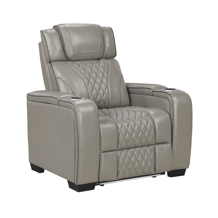 Apex Power Reclining Chair with Power Headrest, Storage Arms with Cup Holders, Air Massage and Heat, LED Lighting and Charging Ports (8449GY-1PWHM)