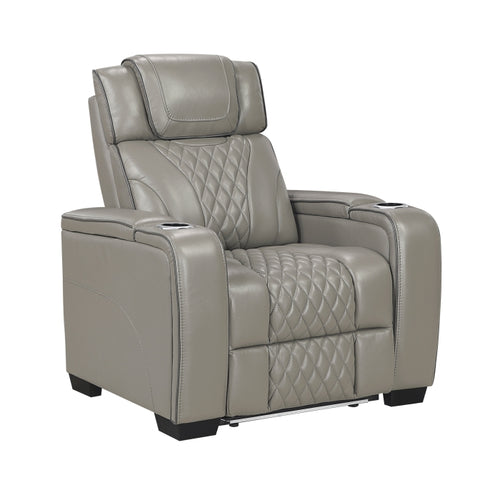 Apex Power Reclining Chair with Power Headrest, Storage Arms with Cup Holders, Air Massage and Heat, LED Lighting and Charging Ports (8449GY-1PWHM)