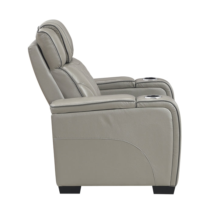 Apex Power Reclining Chair with Power Headrest, Storage Arms with Cup Holders, Air Massage and Heat, LED Lighting and Charging Ports (8449GY-1PWHM)