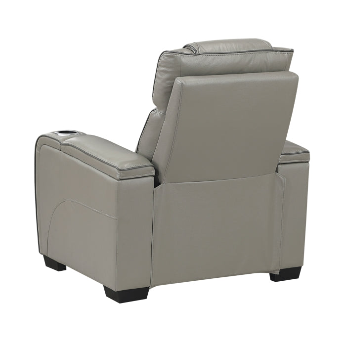 Apex Power Reclining Chair with Power Headrest, Storage Arms with Cup Holders, Air Massage and Heat, LED Lighting and Charging Ports (8449GY-1PWHM)