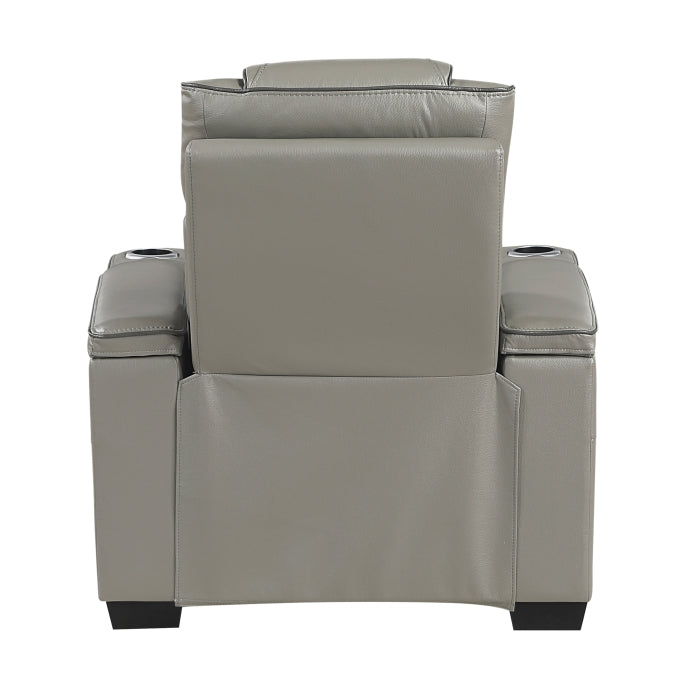 Apex Power Reclining Chair with Power Headrest, Storage Arms with Cup Holders, Air Massage and Heat, LED Lighting and Charging Ports (8449GY-1PWHM)
