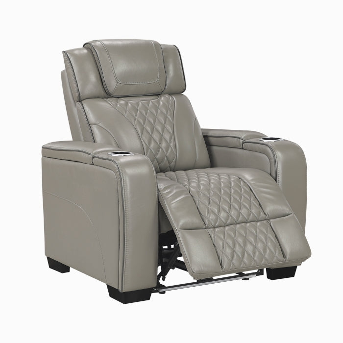 Apex Power Reclining Chair with Power Headrest, Storage Arms with Cup Holders, Air Massage and Heat, LED Lighting and Charging Ports (8449GY-1PWHM)
