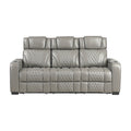 Apex Power Double Reclining Sofa with Center Drop-Down Cup Holders, Power Headrests, Storage Arms with Cup holders, Reading Lights, Wireless Charger, Air Massage and Heat, LED Lighting and Charging Ports (8449GY-3PWHM)