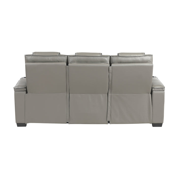 Apex Power Double Reclining Sofa with Center Drop-Down Cup Holders, Power Headrests, Storage Arms with Cup holders, Reading Lights, Wireless Charger, Air Massage and Heat, LED Lighting and Charging Ports (8449GY-3PWHM)