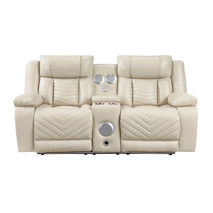 Huron Reclining Loveseat with Center Console — Beige Power