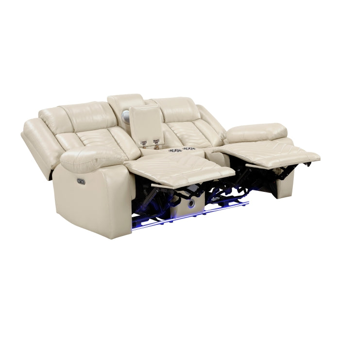 Huron Reclining Loveseat with Center Console — Beige Power