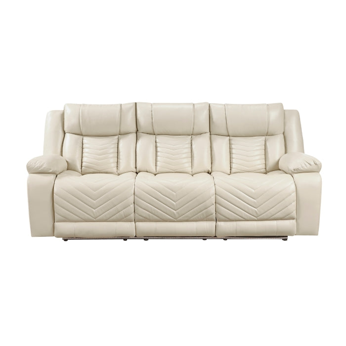 Huron Power Double Reclining Sofa with Center Drop-Down Cup Holders, Wireless Charger, Magazine Bag, LED and Charging Ports (8457BEG-3PW)