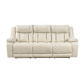 Huron Power Double Reclining Sofa with Center Drop-Down Cup Holders, Wireless Charger, Magazine Bag, LED and Charging Ports (8457BEG-3PW)