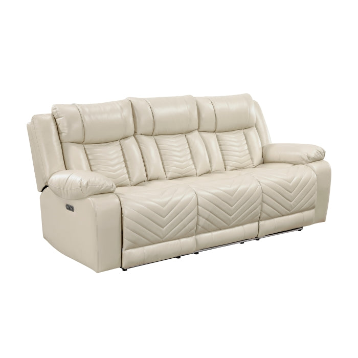 Huron Power Double Reclining Sofa with Center Drop-Down Cup Holders, Wireless Charger, Magazine Bag, LED and Charging Ports (8457BEG-3PW)