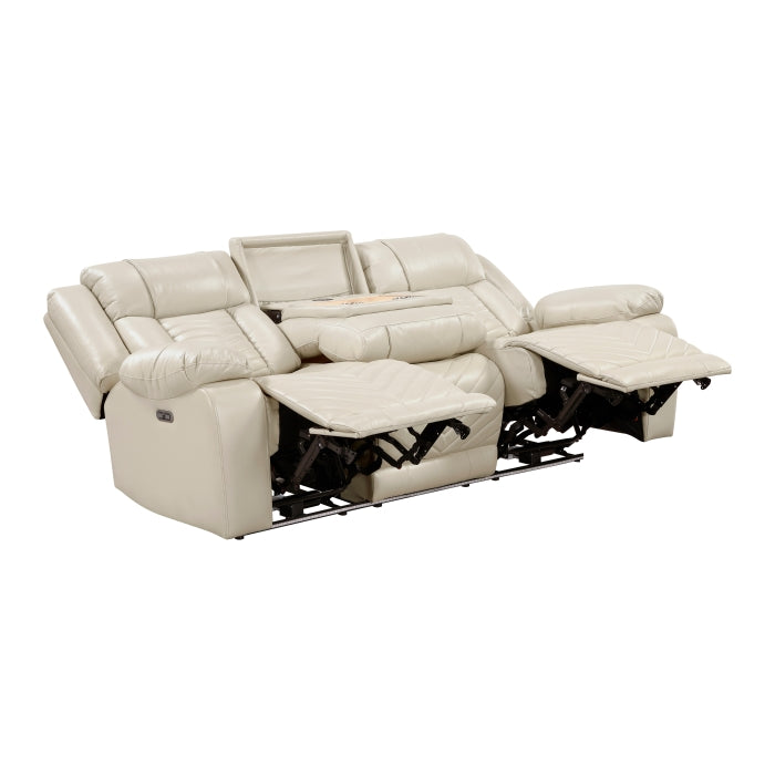 Huron Power Double Reclining Sofa with Center Drop-Down Cup Holders, Wireless Charger, Magazine Bag, LED and Charging Ports (8457BEG-3PW)