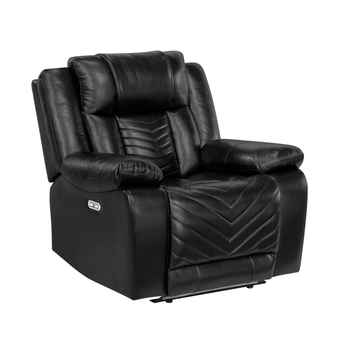 Huron Power Reclining Chair with LED and Charging Ports (8457BLK-1PW)